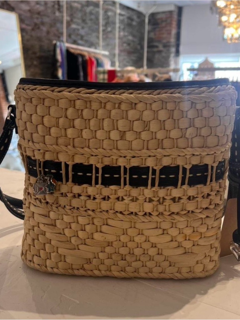 Brighton Woven Straw Crossbody Bag in Natural and Black - Women's Shoulder Bag